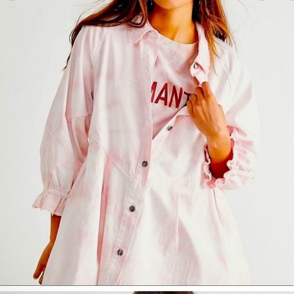 We the free Hannah denim dress pink NWT large
